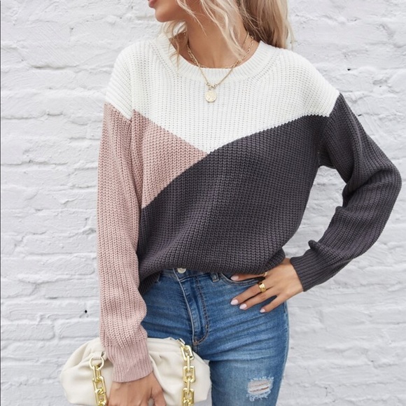 🆕 Color Block Knit Sweater - Picture 3 of 7